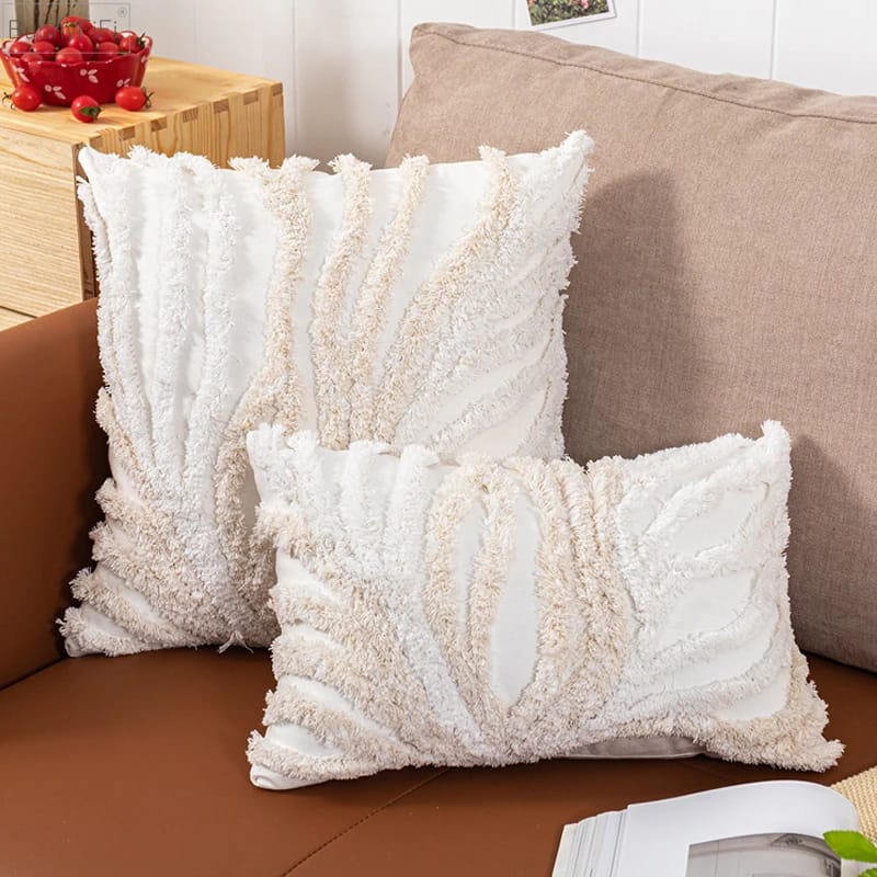 Home Decor Cushion Cover – Beige & Grey Tufted Coral Style