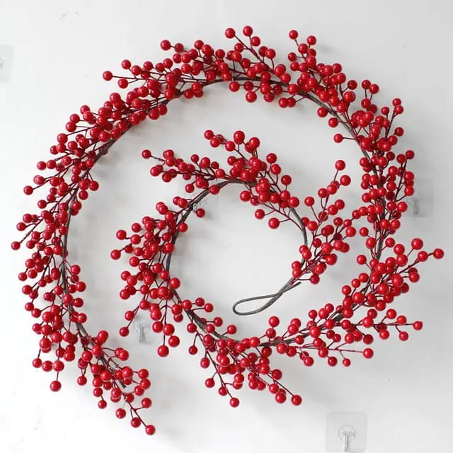 2M Christmas Garland with Lights | Artificial Red Berry Vine for Holiday Decor | Home & Garden Christmas Decoration