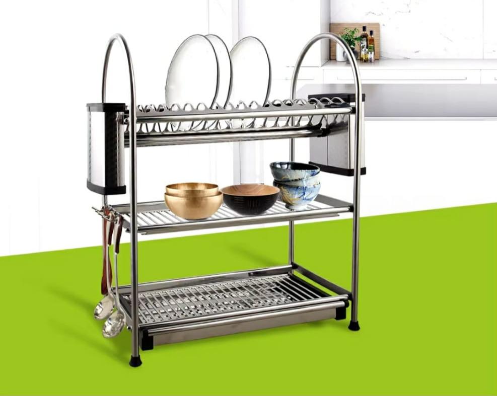 Heavy Duty 3Tier Aluminum Kitchen Dish Rack  Large Capacity Drying Rack for Dishes, Utensils, and More