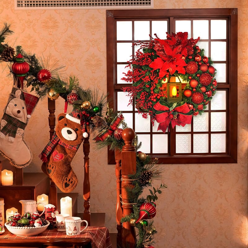 Christmas Wreath With Lamp | Festive Hanging Decoration