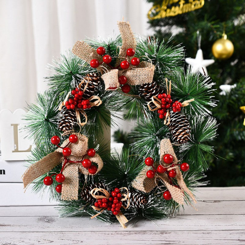 32cm Front Door Christmas Wreath | Pine Cone & Pine Needle Snow Garland | Hanging Wreath Decoration Ornament