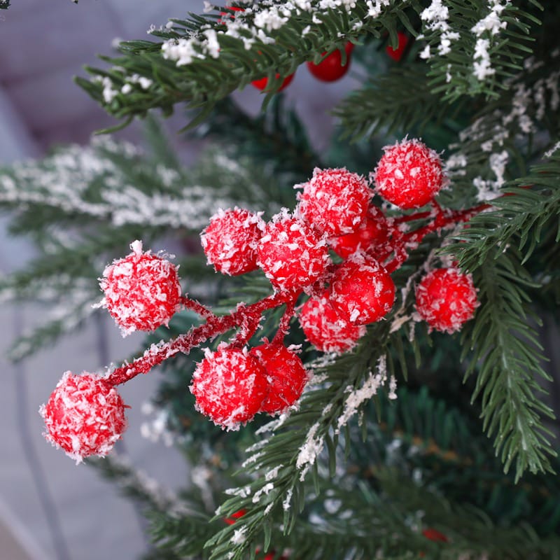 5pc Artificial Red Snowflake Berry Branches | 12 Heads Holly Berry Stems for Christmas Tree, Wreath, and Holiday Decor