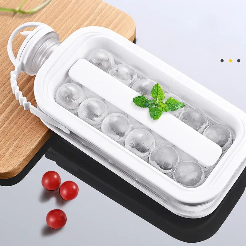 Portable 2in1 Kitchen Pop Ice Ball Maker with Lid  Ice Cube Tray & Storage Container, White, 30x12cm