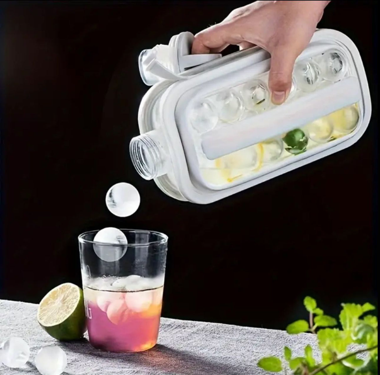 Portable 2in1 Kitchen Pop Ice Ball Maker with Lid  Ice Cube Tray & Storage Container, White, 30x12cm