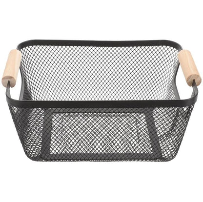 Multipurpose Mesh Storage Basket with Bamboo Handle Black Fruit and Vegetable Basket for Kitchen, Home, and More