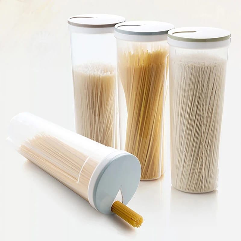 Spaghetti Storage Container
Color Options: Clear body with lid colors in Beige, Green, and Blue
Material: Durable Plastic
Capacity: 2000ml