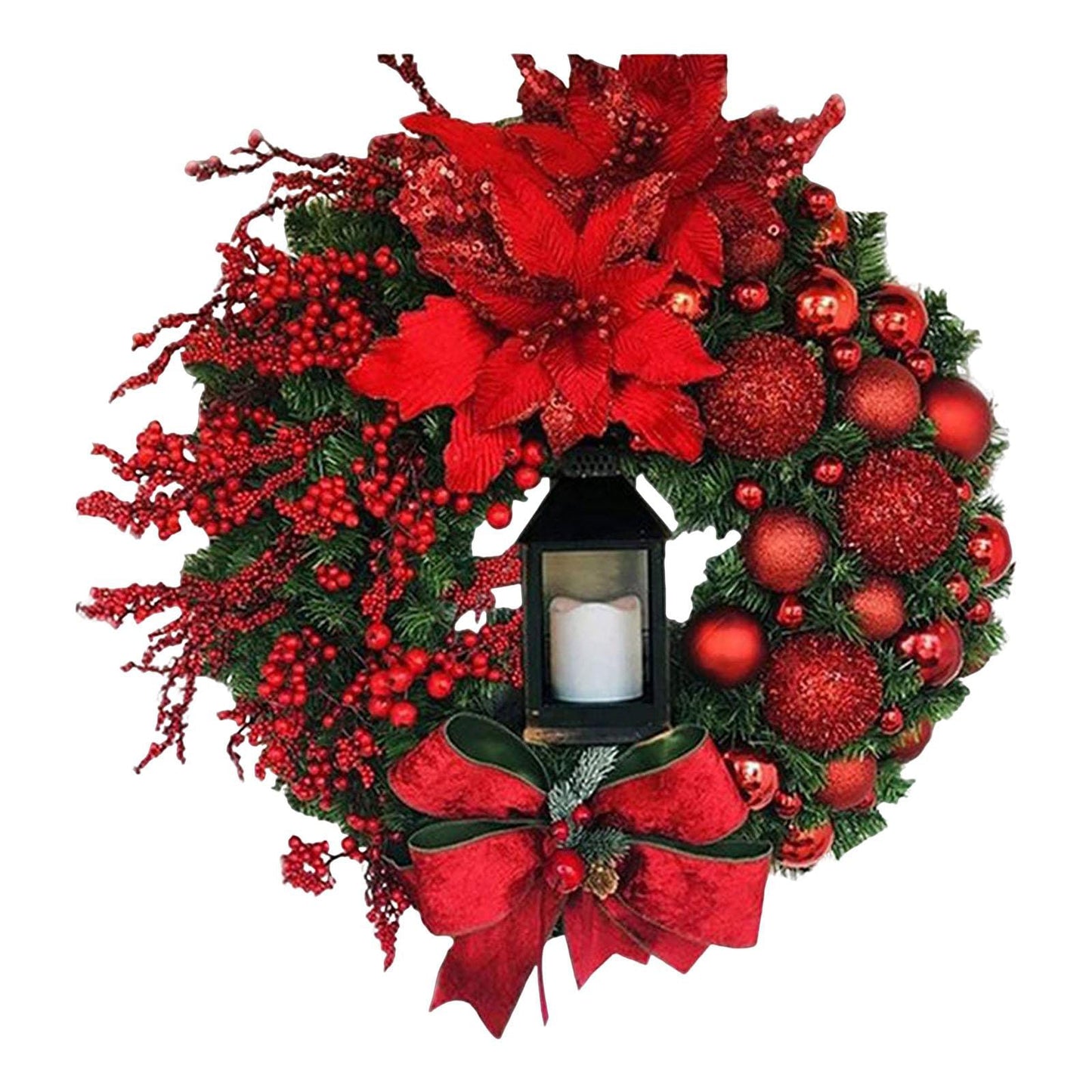 Christmas Wreath With Lamp | Festive Hanging Decoration