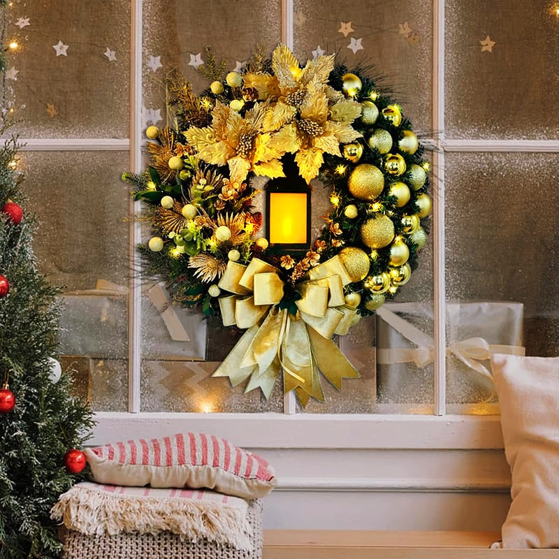 Christmas Wreath With Lamp | Festive Hanging Decoration