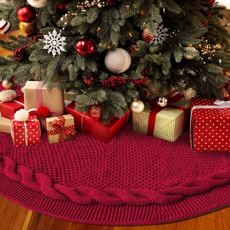 Christmas Knitted Tree Skirt | Christmas Tree Apron | Holiday Tree Skirt Decoration