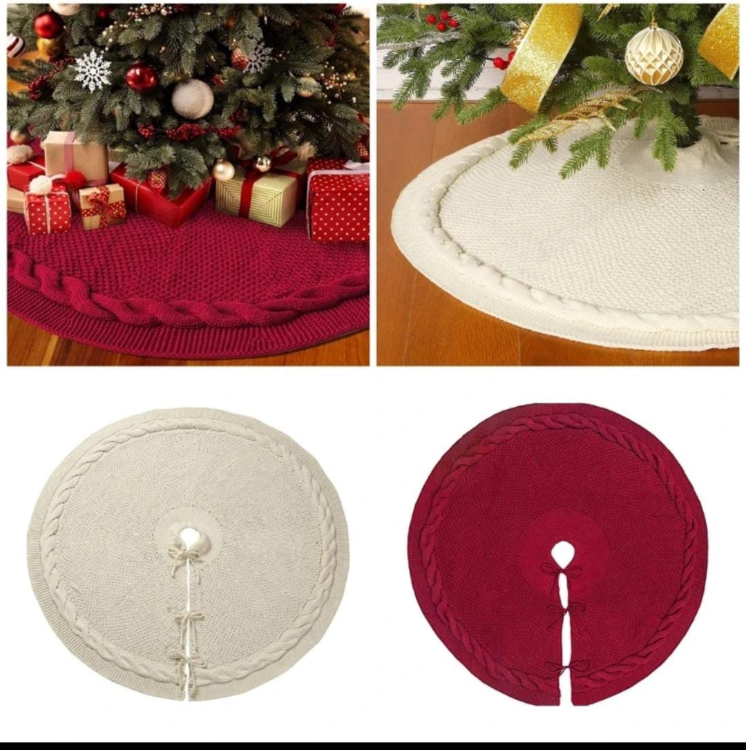 Christmas Knitted Tree Skirt | Christmas Tree Apron | Holiday Tree Skirt Decoration