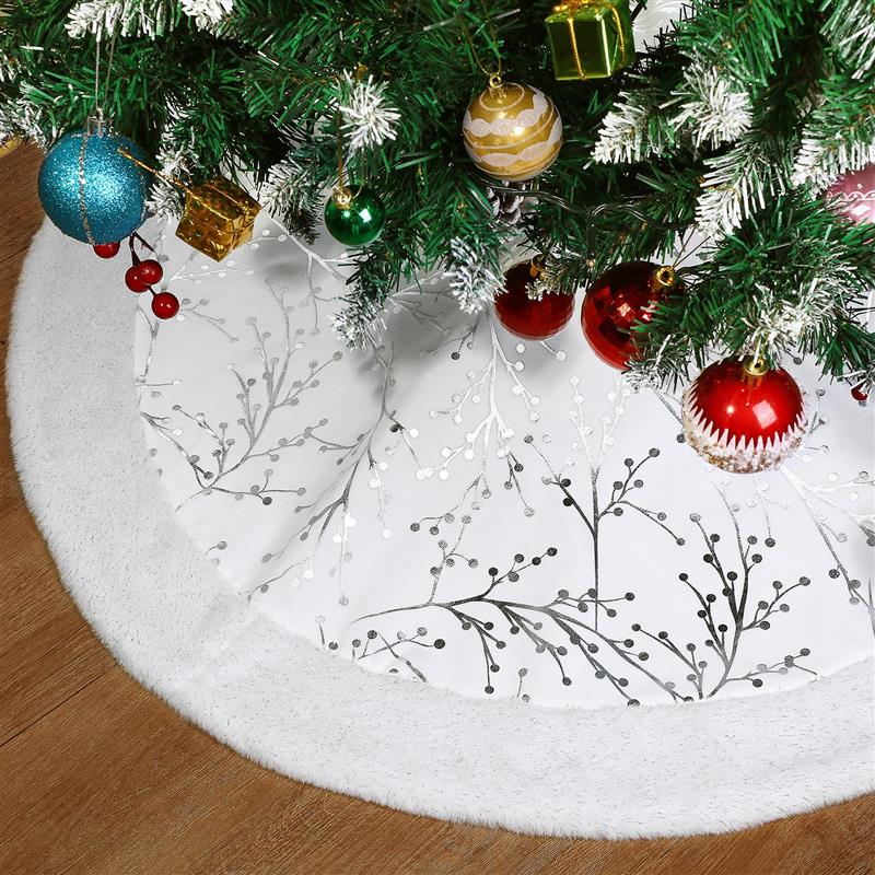 Christmas Tree Skirt White Plush Carpet | Xmas Tree Mat Christmas Tree Decor