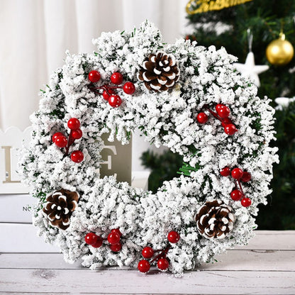 32cm Front Door Christmas Wreath | Pine Cone & Pine Needle Snow Garland | Hanging Wreath Decoration Ornament