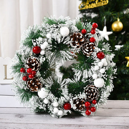 32cm Front Door Christmas Wreath | Pine Cone & Pine Needle Snow Garland | Hanging Wreath Decoration Ornament