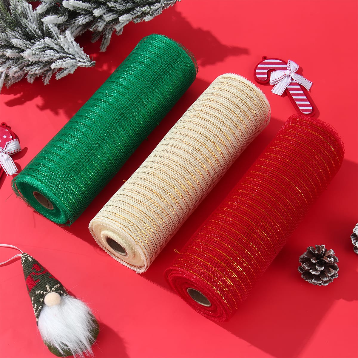 26cm 10 Yards Gold White Mesh Ribbon | DIY Glitter Mesh Roll for Xmas Tree Decorations, Weddings, and Gift Packing