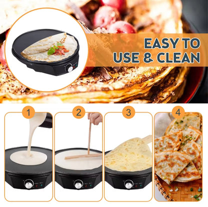 28cm Mini Electric Pancake Maker | 800W NonStick Crepe & Chapati Maker | Flatbread & Tortilla Maker