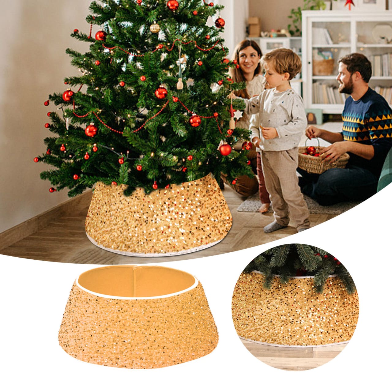 72cm Sequins Christmas Tree Skirt |  Creative Stereoscopic Tree Base Decor