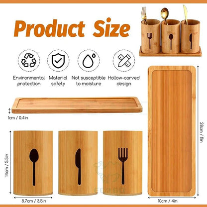 Eco Friendly 4in1 Bamboo Cutlery Holder with Base