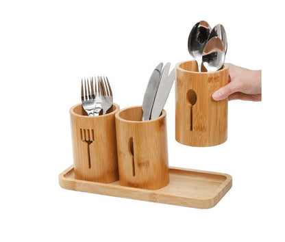 Eco Friendly 4in1 Bamboo Cutlery Holder with Base