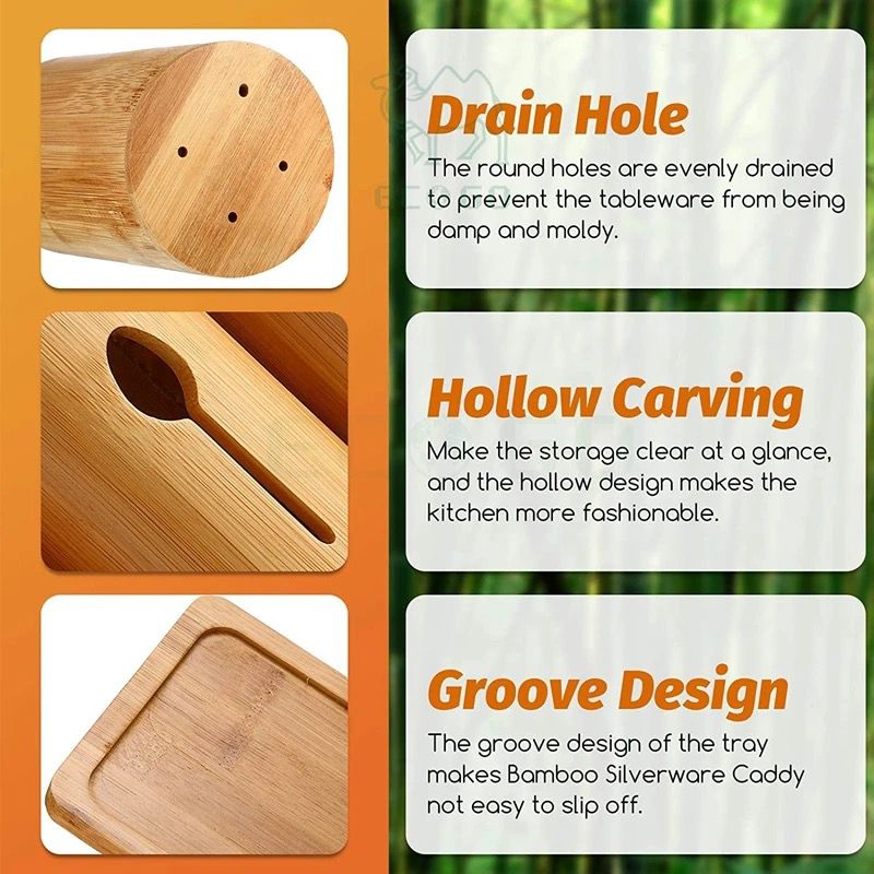 Eco Friendly 4in1 Bamboo Cutlery Holder with Base