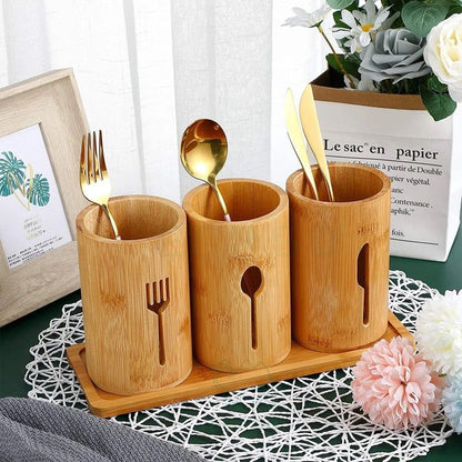 Eco Friendly 4in1 Bamboo Cutlery Holder with Base