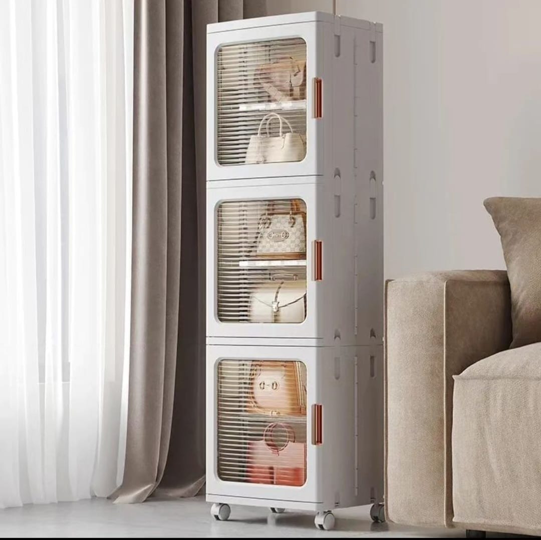 Storage Multilayer Cabinet with 3 Compartments  Adjustable Length (61-90cm) | 166cm (H) x 29cm (W) x 37cm (D)