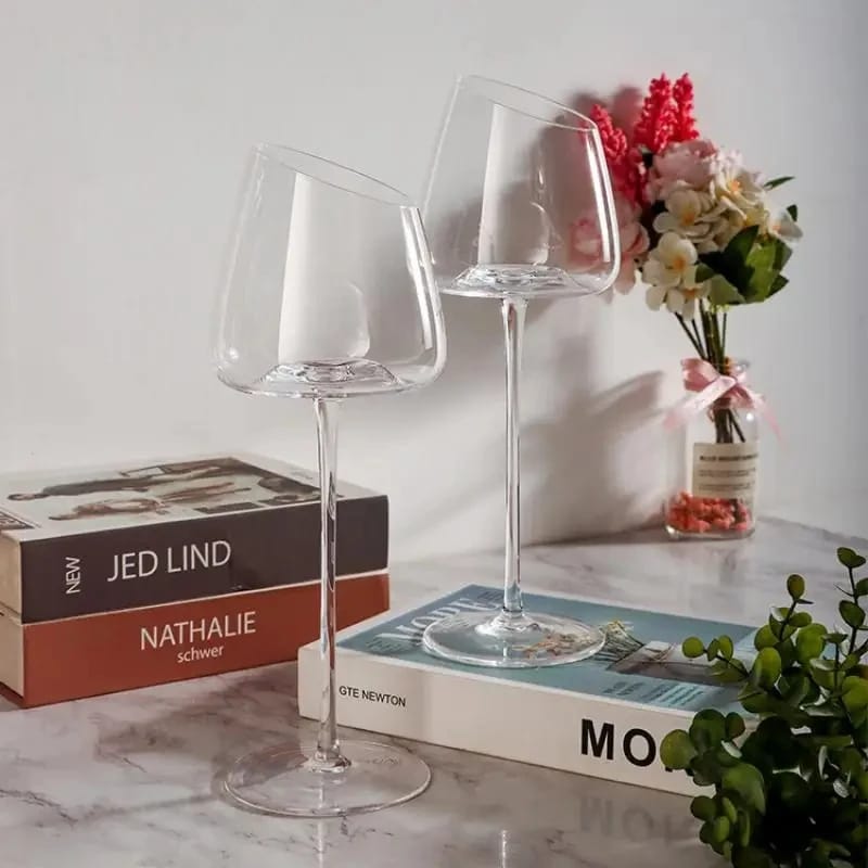 2pc Slanted Medium Capacity Crystal Wine Glass