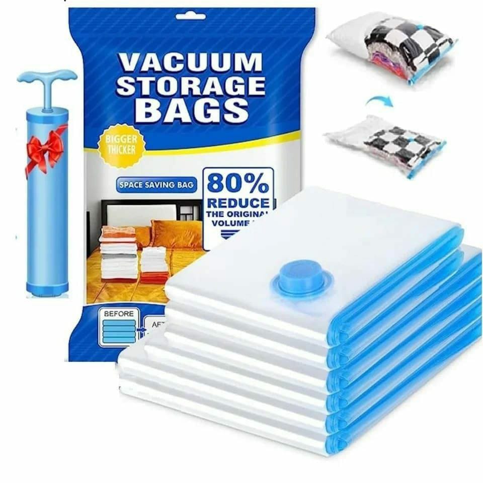 5pcs Vacuum Storage Bags Set with Pump Space Saver for Clothes & Blankets