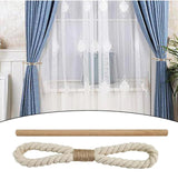 Boho Curtain Tiebacks  2 Pcs Rustic Cotton Jute Rope with Wood Club