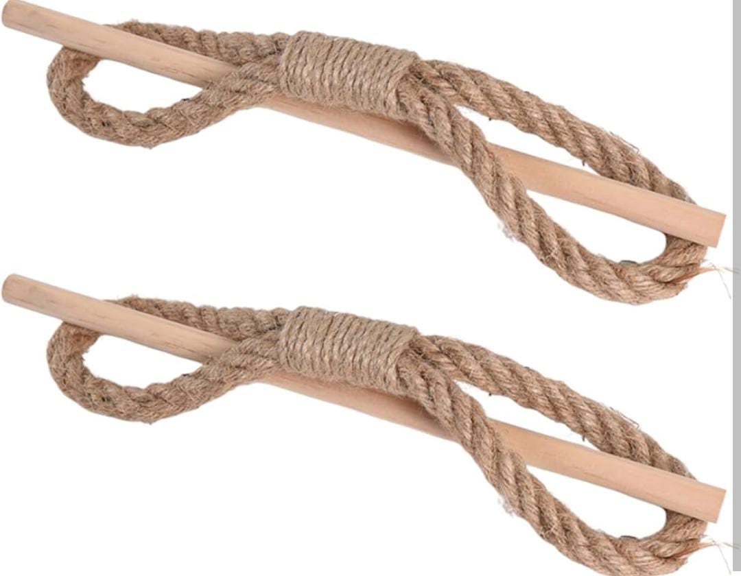 Boho Curtain Tiebacks  2 Pcs Rustic Cotton Jute Rope with Wood Club