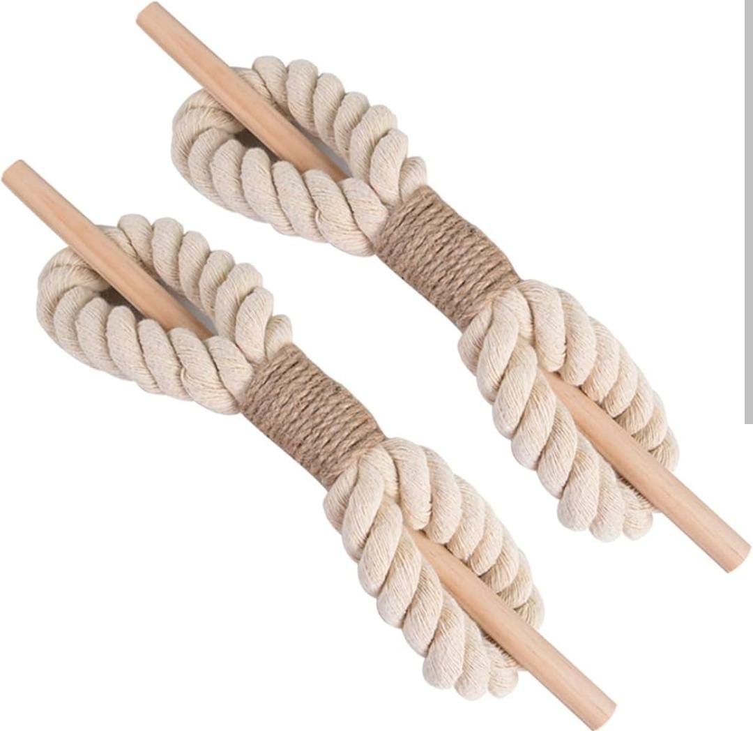 Boho Curtain Tiebacks  2 Pcs Rustic Cotton Jute Rope with Wood Club