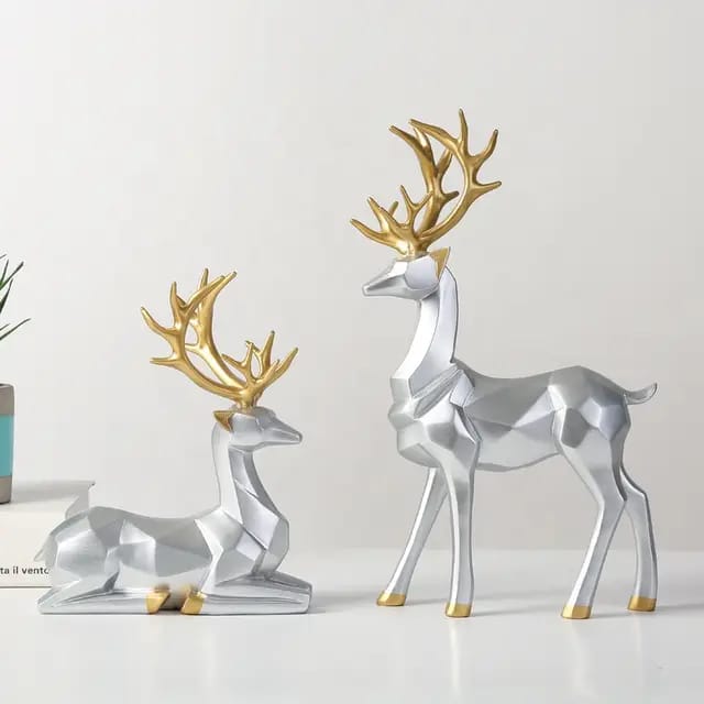 2 Pcs Golden Deer Figurines