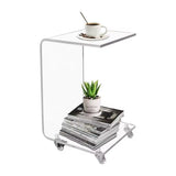 High Quality Clear Acrylic crylic Luxury C Shaped Clear Acrylic Side Table with Wheels|33cm (L) x 38cm (W) x 58cm (H)