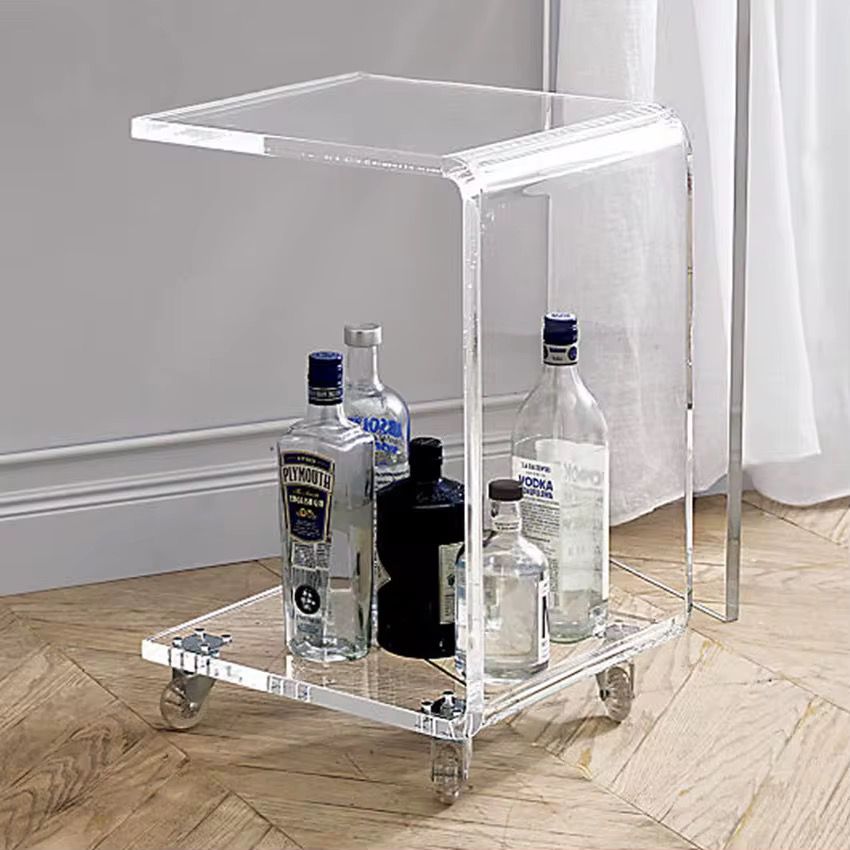 High Quality Clear Acrylic crylic Luxury C Shaped Clear Acrylic Side Table with Wheels|33cm (L) x 38cm (W) x 58cm (H)