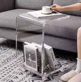 High Quality Clear Acrylic crylic Luxury C Shaped Clear Acrylic Side Table with Wheels|33cm (L) x 38cm (W) x 58cm (H)