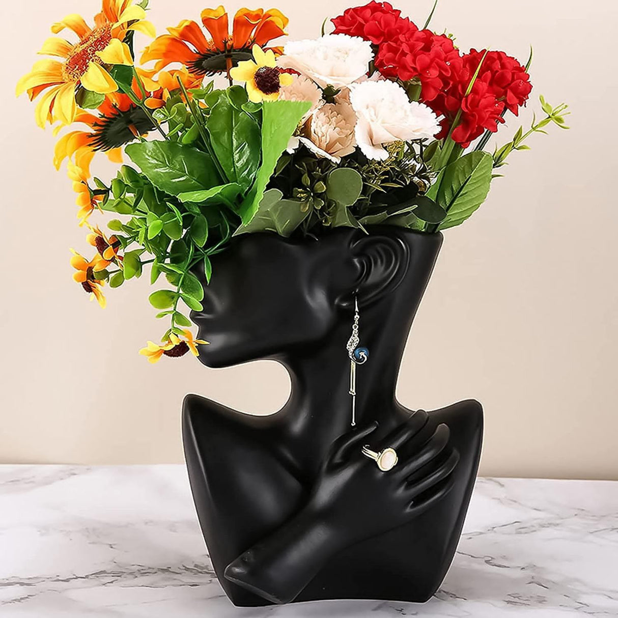 Ceramic Human Head Abstract Flower Vase