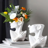 Ceramic Human Head Abstract Flower Vase