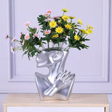 Ceramic Human Head Abstract Flower Vase