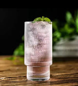 Fancy Aesthetic Highball Crystal Ribbed Glasses  Set of 6