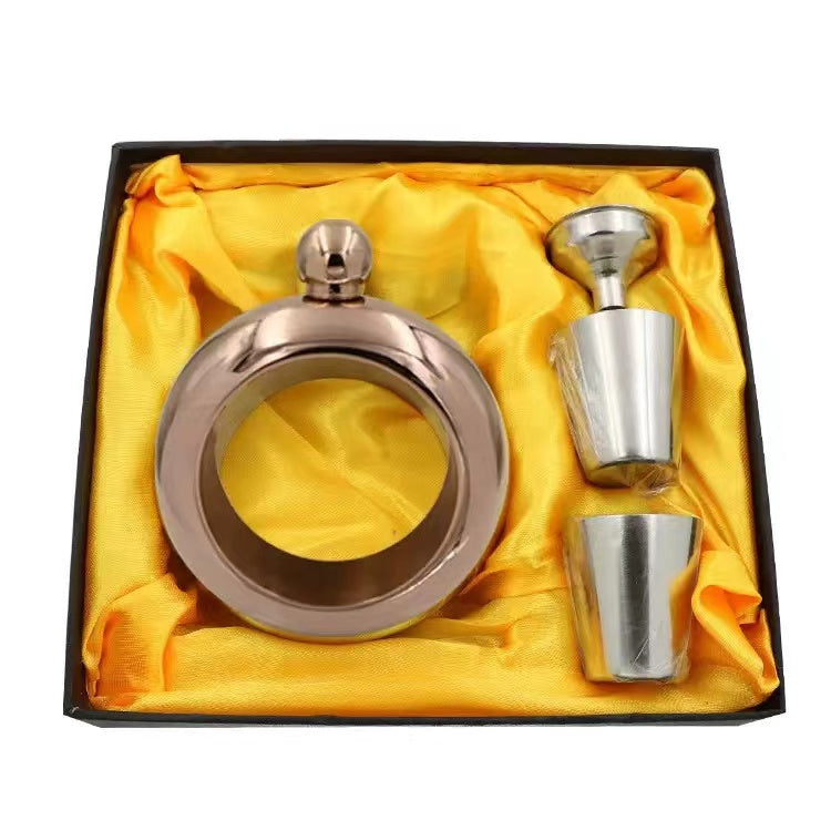 Round Flask (Bangle) Gift Set with Two Shot Glasses & Funnel The Perfect Gift.