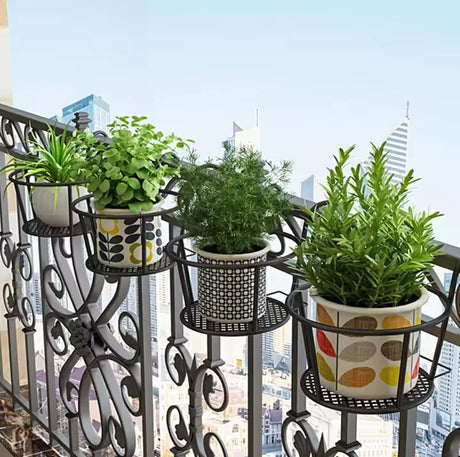 Furaha Finds Metallic Over-the-Balcony Flower Pot Holder – Rust-resistant metal plant holder for balcony railings