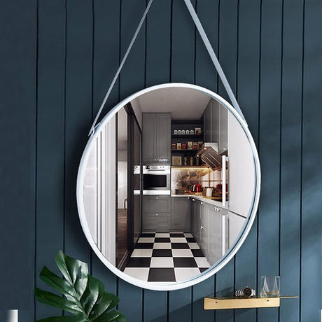 Furaha Finds Round Hanging Mirror with Strap – 60cm Nordic-style decorative wall mirror for living rooms, bathrooms, and modern home décor.