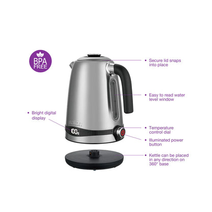 Signature 1.7L Cordless Electric Kettle | 2200W Fast Boiling & High Efficiency Heating | Durable, Safe Design