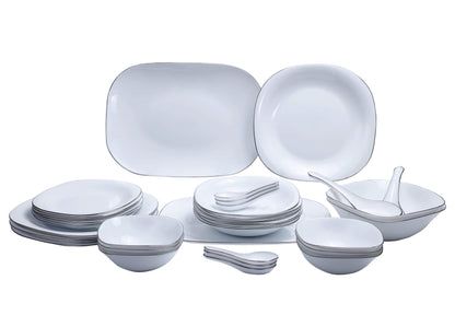 16 pcs Quadra Dinner Set | White Plain | Modern Square Dinnerware for Everyday Use