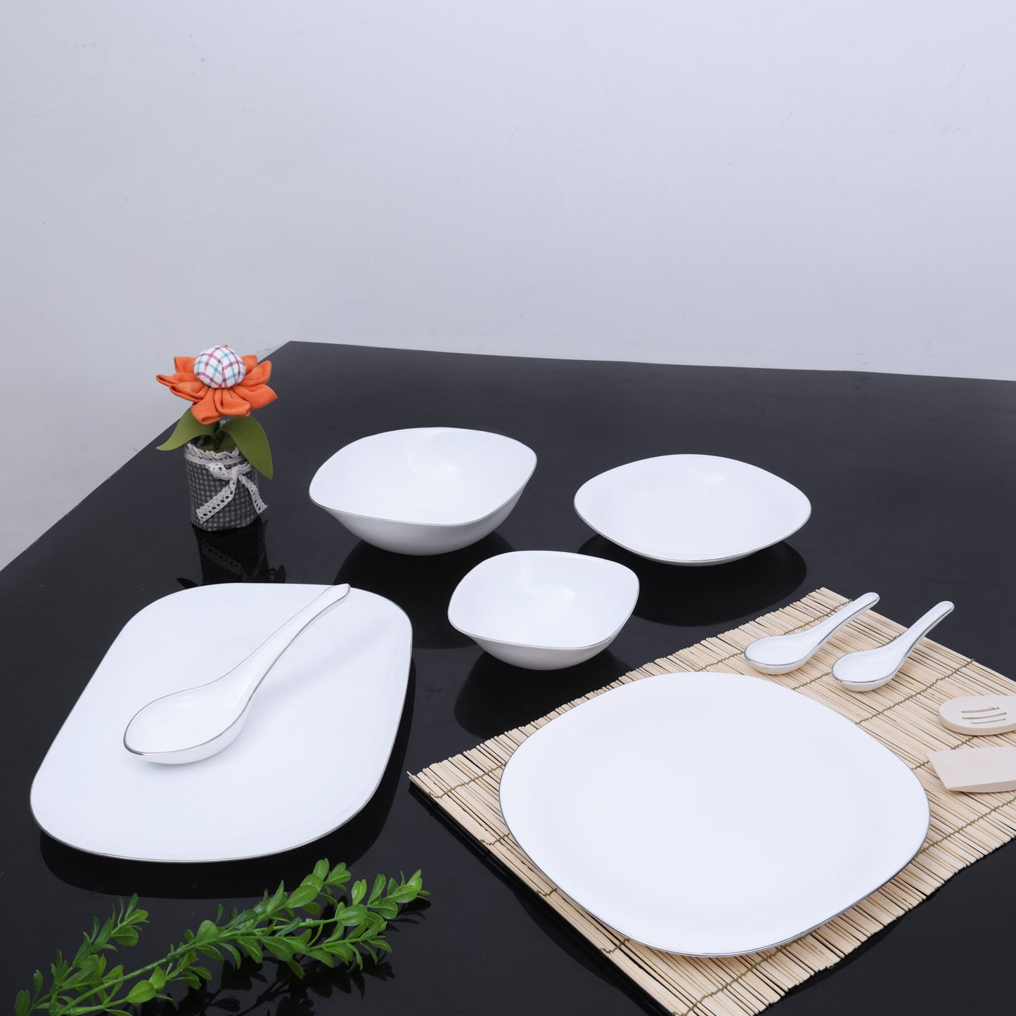 16 pcs Quadra Dinner Set | White Plain | Modern Square Dinnerware for Everyday Use