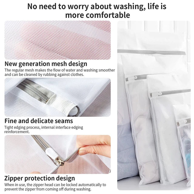 Durable Polyester Water-permeable Laundry Mesh Bags | 6pcs Set| White| Laundry Supplies Mesh Bags