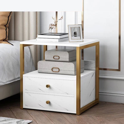 Nordic Luxury Double Drawer Bedside Wooden Cabinet| 50 x 45 x 35 cm| Bedroom Drawers | Bedroom Organizers