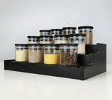 12 Piece Glass Spice Jars with Bamboo Black Lids and Stand | 200ml Borosilicate Glass Jars for Sleek Spice Organization