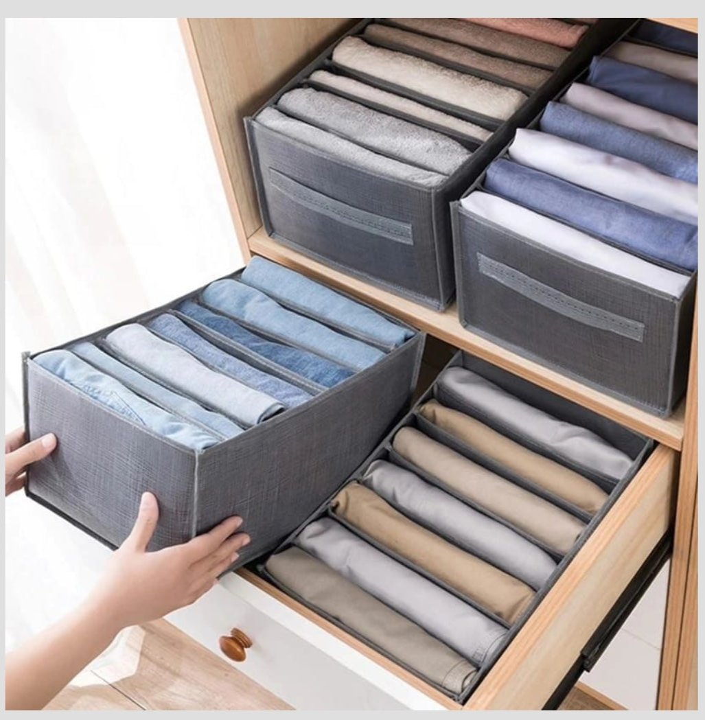 8 Grid Wardrobe Organizer | Closet Organizer | Drawer Organizer for Jeans, Pants & Shirts | Grey