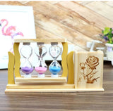 Handicraft Wooden Pen Stand with 3 Hourglass Timer |Functional & Decorative Desk Accessory | Office Desks | Home Office Workspace | Office Supplies 19x5x10cm