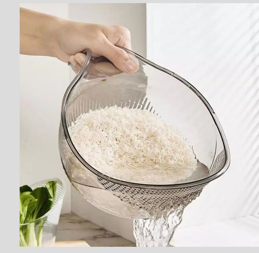 Acrylic Transparent Rice Washing Filter Strainer Basket | Colander for Fruits & Vegetables | Ergonomic Kitchen Tool